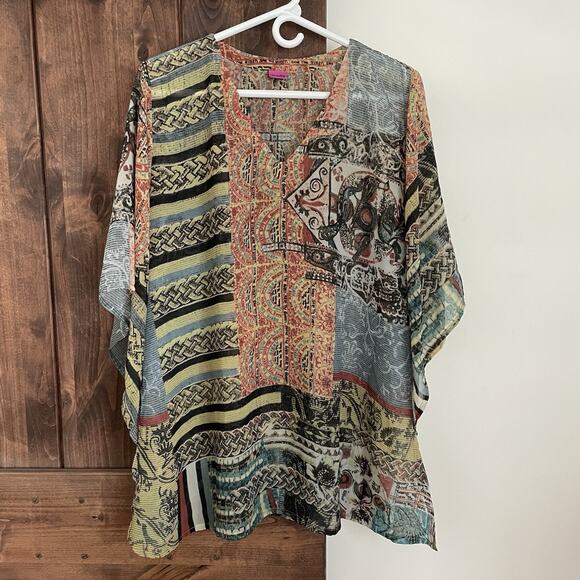 Save The Queen Tops - Save The Queen Tunic Womens Size Large Patterned Dolman Kaftan Made In Italy
